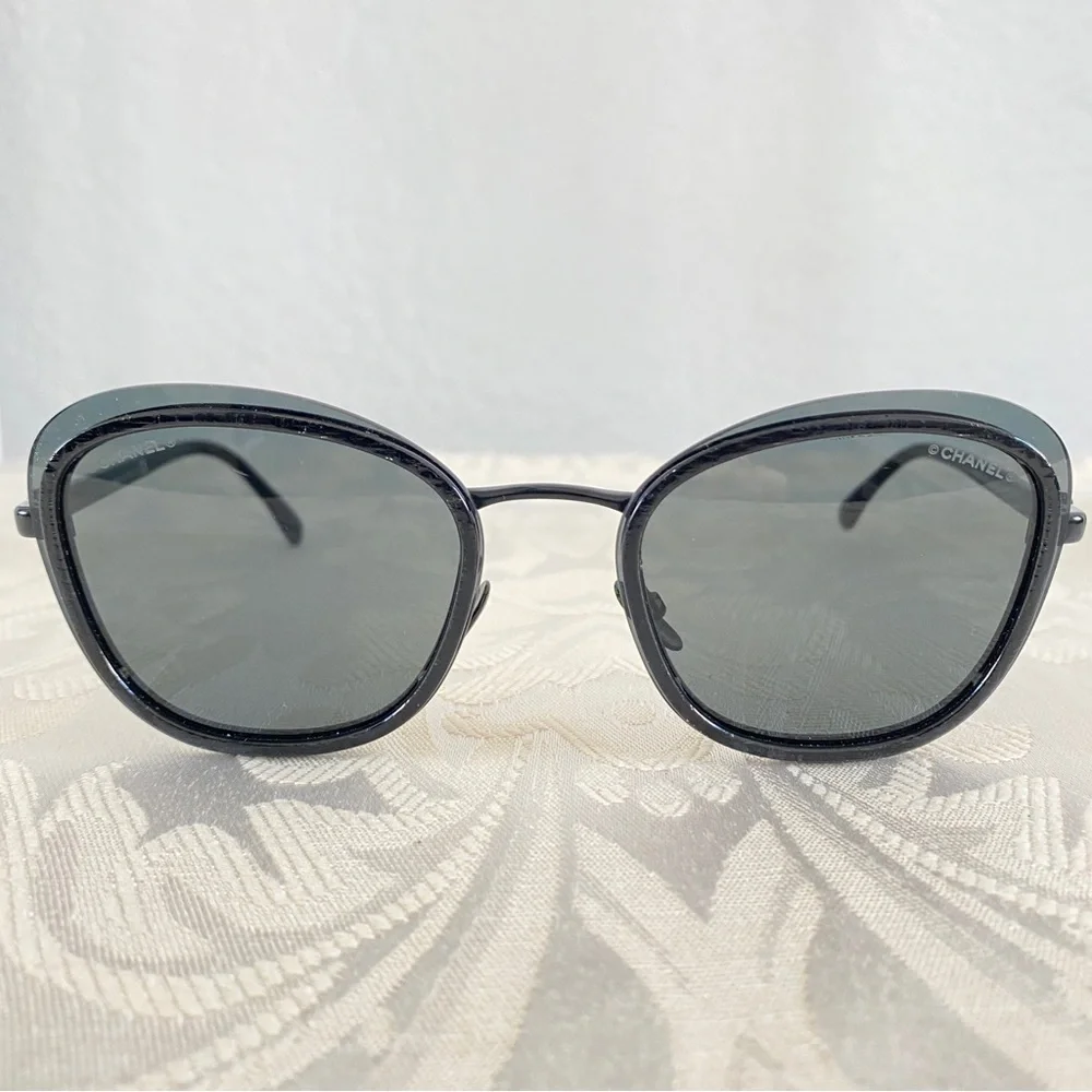 CHANEL Sunglasses Black Grey